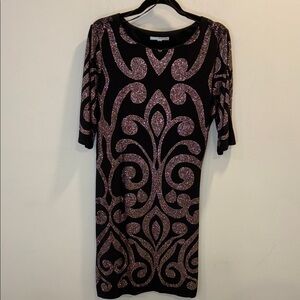 studio one new york Shimmery Gold and Black Quarter Sleeve Dress Size Large